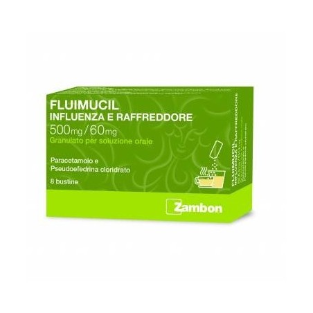 Zambon Italia Fluimucil Influenza E Raffreddore 500 Mg/60 Mg Granulato Per Soluzione Orale Paracetamolo E Pseudoefedrina Cloridr