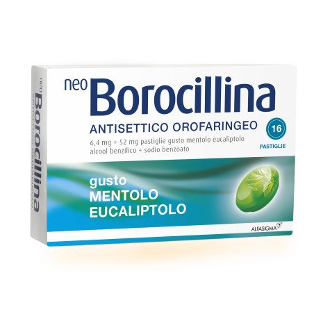 Alfasigma Neo Borocillina Antisettico Orofaringeo 6,4 Mg + 52 Mg Pastiglie Gusto Mentolo Eucaliptolo Neo Borocillina Antisettico