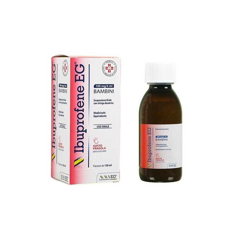 Ibuprofene Eg Bambini 100mg/5ml Sospensione Orale Gusto Fragola Senza Zucchero Ibuprofene Medicinale Equivalente