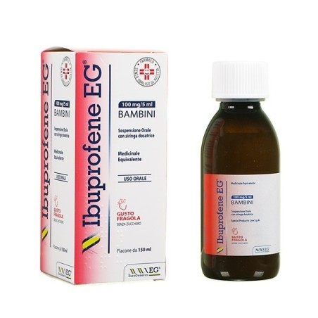 Ibuprofene Eg Bambini 100mg/5ml Sospensione Orale Gusto Fragola Senza Zucchero Ibuprofene Medicinale Equivalente