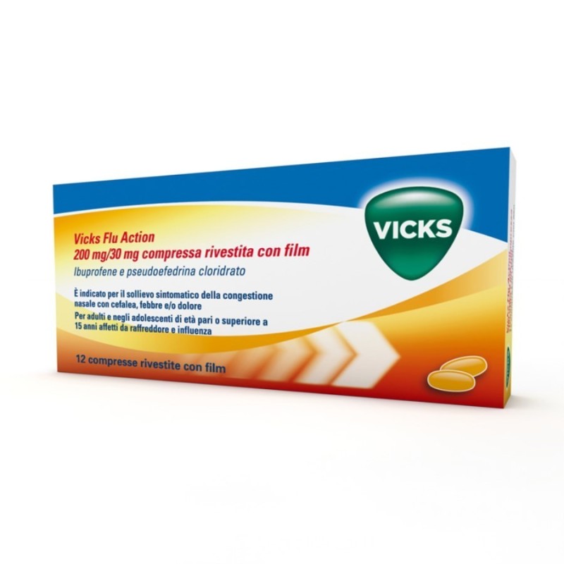 Procter & Gamble Vicks Flu Action 200 Mg/30 Mg Compresse Rivestite Con Film Ibuprofene E Pseudoefedrina Cloridrato