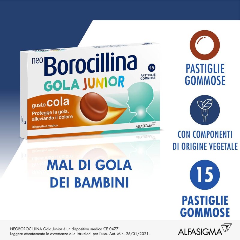 Alfasigma Neoborocillina Gola Junior 15 Pastiglie Gusto Cola