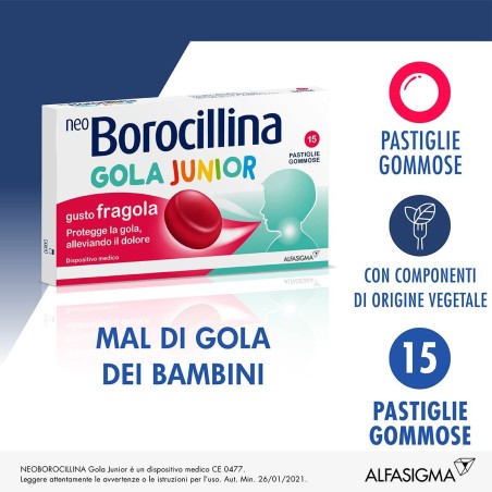 Alfasigma Neoborocillina Gola Junior 15 Pastiglie Gusto Fragola