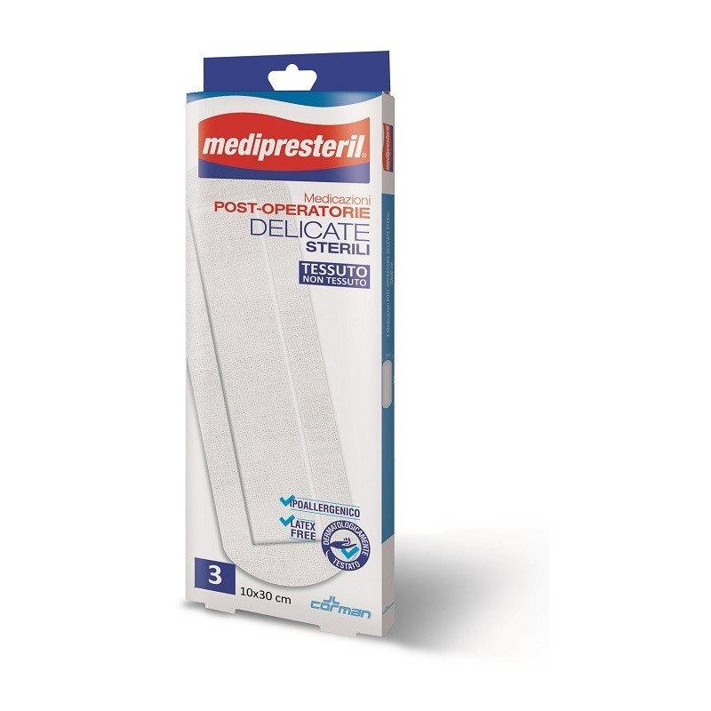 Corman Medicazione Post Operatoria Medipreseteril Delicata Tnt 10x30cm 3 Pezzi