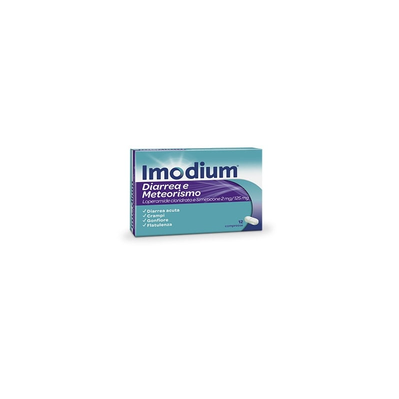 Johnson & Johnson Imodium Diarrea E Meteorismo 2 Mg/125 Mg Compresse Loperamide Cloridrato, Simeticone Medicinale Equivalente