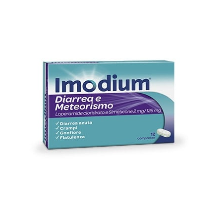 Johnson & Johnson Imodium Diarrea E Meteorismo 2 Mg/125 Mg Compresse Loperamide Cloridrato, Simeticone Medicinale Equivalente