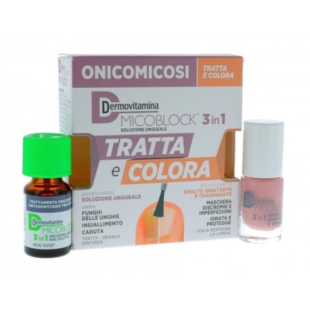 Pasquali Dermovitamina Micoblock 3 In 1 Tratta E Colora Soluzione Ungueale 7 Ml + Smalto Idratante Traspirante 5 Ml