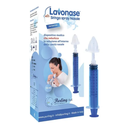 Purling Lavonase Siringa Spray Nasale Non Sterile 10 Ml Luer-lock Con Cappuccio + Ugello Nasale Con Raccordo Luer-lock + Perfora