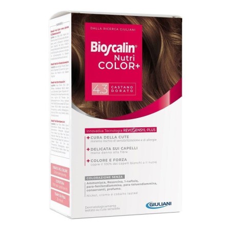 Giuliani Bioscalin Nutricolor Plus 4,3 Castano Dorato Crema Colorante 40 Ml + Rivelatore Crema 60 Ml + Shampoo 12 Ml + Trattamen