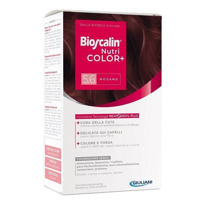 Giuliani Bioscalin Nutricolor Plus 5,6 Mogano Crema Colorante 40 Ml + Rivelatore Crema 60 Ml + Shampoo 12 Ml + Trattamento Final