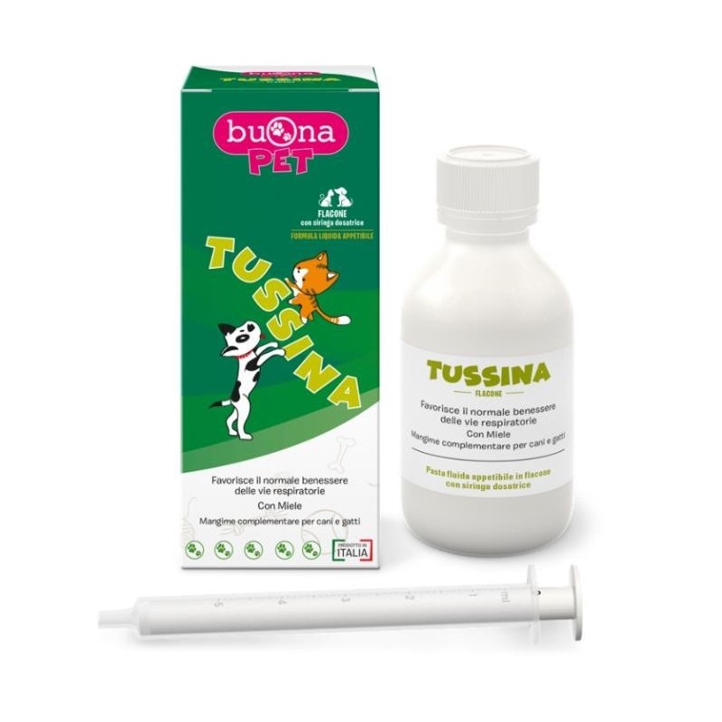 Buona Societa' Benefit Tussina Flacone Mangime Complementare Cani Gatti Con Siringa Dosatrice Forma Liquida 100 G Buonapet