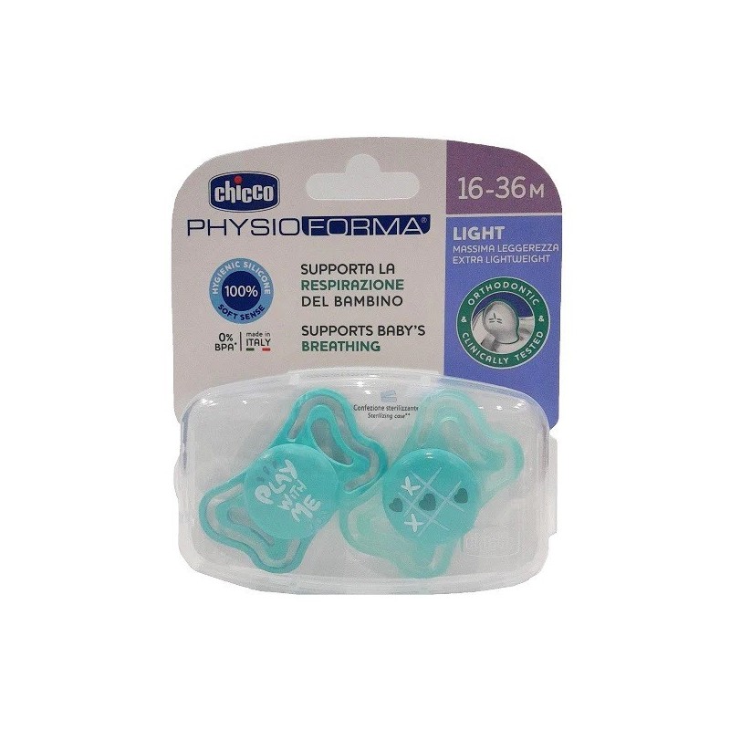 Chicco Succhietto Light Azzurro Silicone 16-36m 2 Pezzi