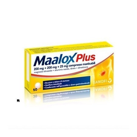 Opella Healthcare Italy Maalox Plus 200 Mg + 200 Mg + 25 Mg Compresse Masticabili Magnesio Idrossido + Alluminio Ossido, Idrato 