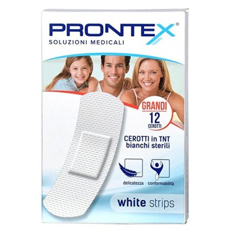 Safety Cerotto Prontex White Strips In Tessuto Non Tessuto Bianco Sterile Scatola 12 Cerotti Grandi