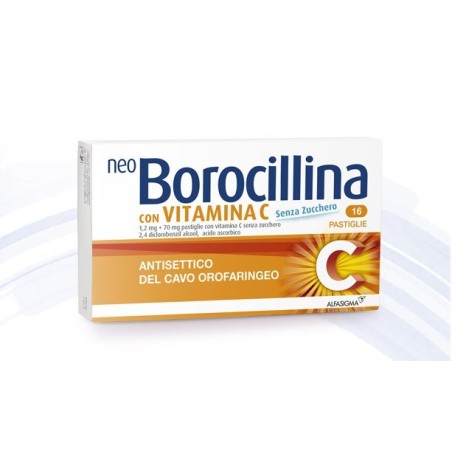 Alfasigma Neo Borocillina 1,2 Mg + 70 Mg Pastiglie Con Vitamina C Senza Zucchero 2,4 Diclorobenzil Alcool, Acido Ascorbico