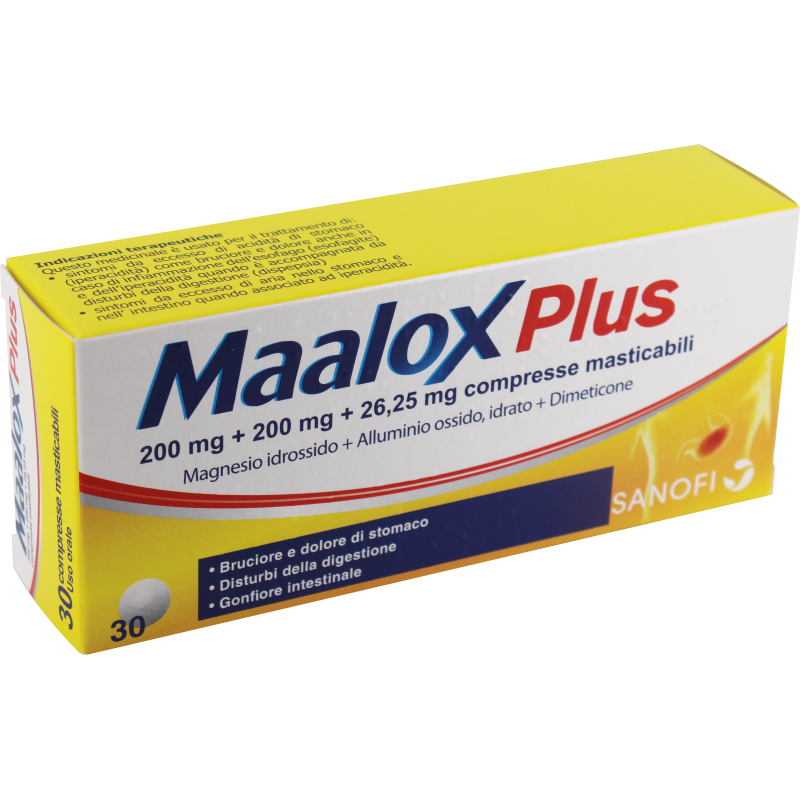 Gmm Farma Maalox Plus 200 Mg + 200 Mg + 25 Mg Compresse Masticabili Magnesio Idrossido + Alluminio Ossido, Idrato + Dimeticone