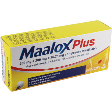 Gmm Farma Maalox Plus 200 Mg + 200 Mg + 25 Mg Compresse Masticabili Magnesio Idrossido + Alluminio Ossido, Idrato + Dimeticone