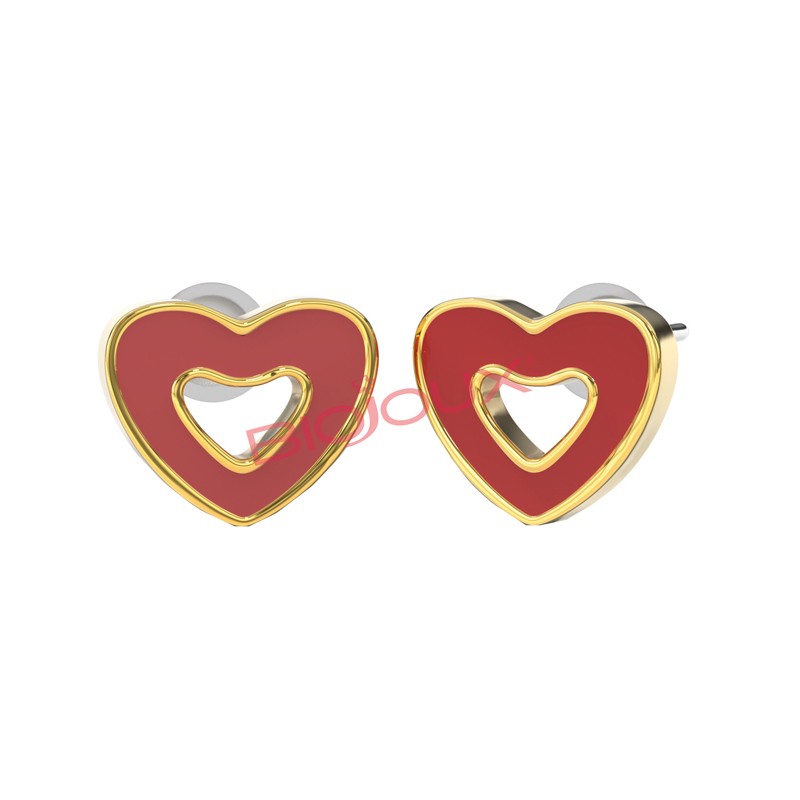 Sanico Bjt715 Orecchini Red Heart Gold Plated