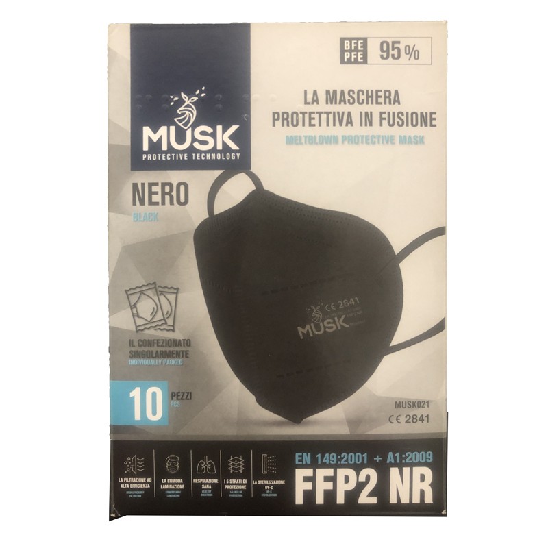 Musk Medikal Tekstil Plastik Musk Semimaschera Filtrante Ffp2 Nero 10 Pezzi