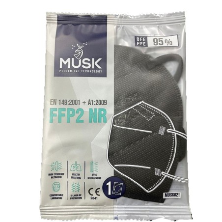 Musk Medikal Tekstil Plastik Musk Mascherina Ffp2 Musk021 Black 10 Pezzi