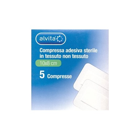 Alliance Healthcare It. Dis. Alvita Garza Compressa Adesiva Sterile In Tessuto Non Tessuto Estensibile Bianco 10x8cm 5 Pezzi