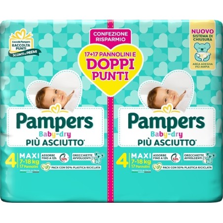 Fater Pampers Baby Dry Pannolino Duo Downcount Maxi 34 Pezzi