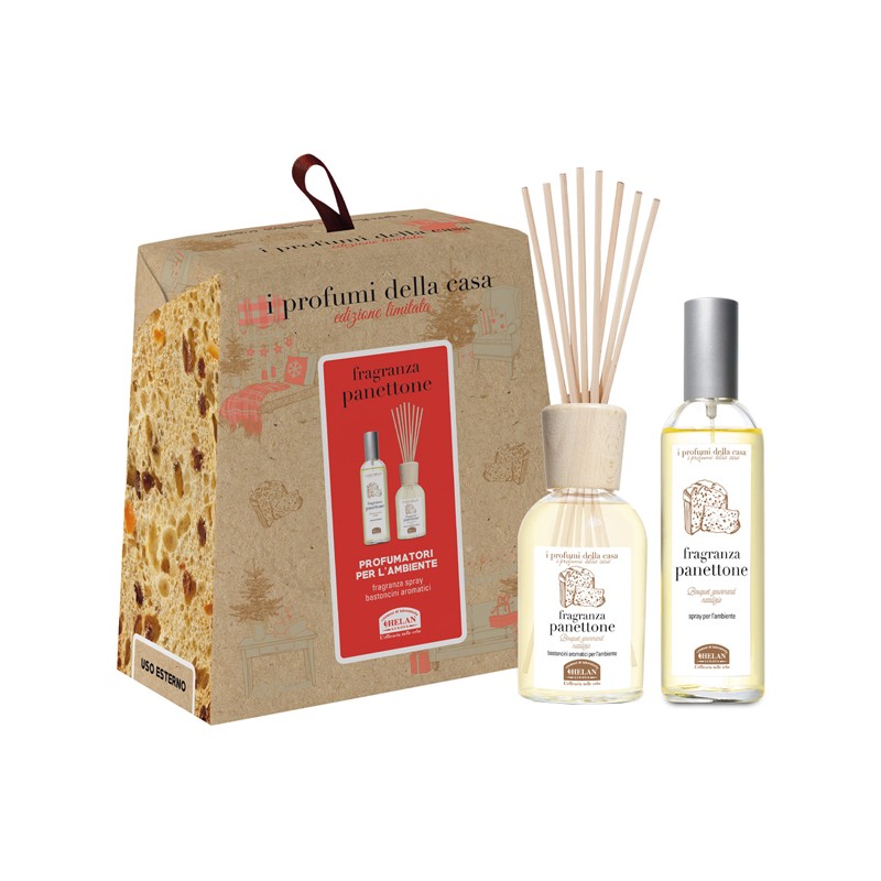 Helan Cosmesi I Profumi Della Casa Set Panettone 1 Spray Ambiente 100 Ml + Bastoncini Aromatici Ambiente 100 Ml