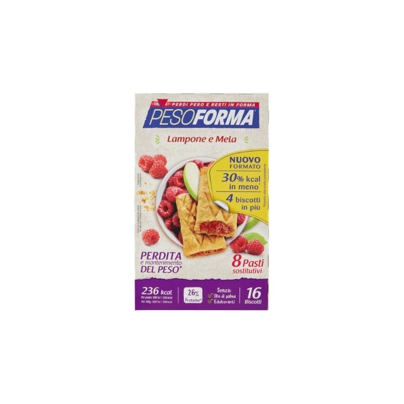 Nutrition & Sante' Italia Pesoforma Biscotti Lampone E Mela 16 Biscotti X 33g 8 Pasti Sostitutivi