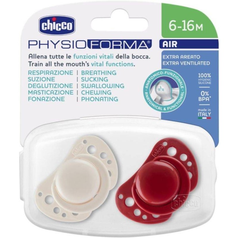 Chicco Succhietti Air Rosso Silicone 6-16 Mesi 2 Pezzi