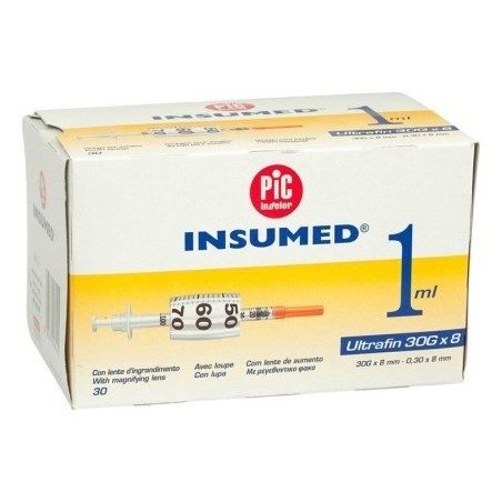 Pikdare Siringa Per Insulina Pic Insumed 1 Ml 100 Ui Ago Gauge 30 Lunghezza 8 Mm Senza Spazio Morto 3 Sacchetti Da 10 Pezzi