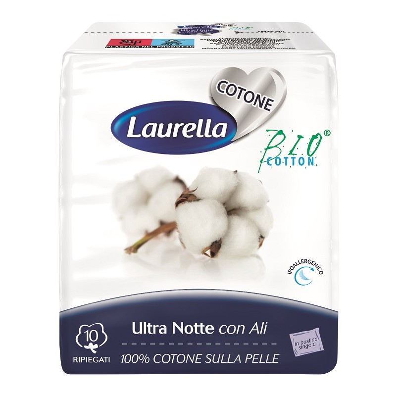 S. I. L. C. Assorbente Laurella Per Donna In Cotone Ultra Ali Notte 10 Pezzi