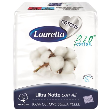 S. I. L. C. Assorbente Laurella Per Donna In Cotone Ultra Ali Notte 10 Pezzi