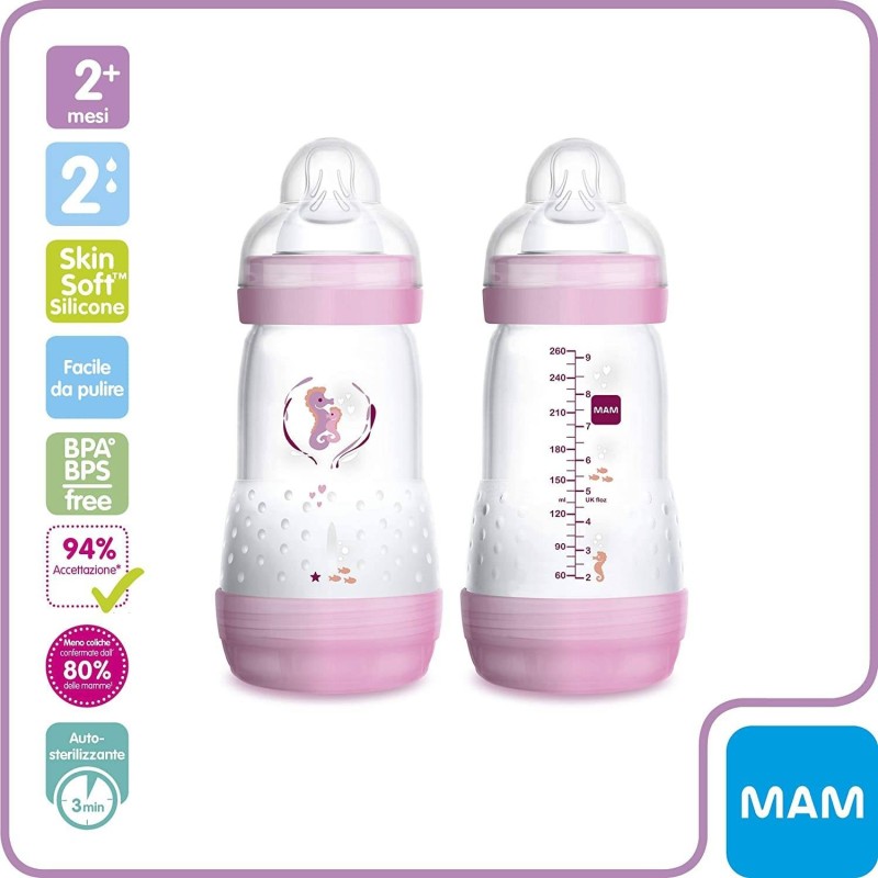 Mam Baby Mam Biberon Easy Start 260 Ml 2+ Tettarella 2 Femmina 2 Pezzi