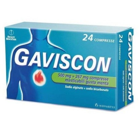 Reckitt Benckiser H. Gaviscon 500 Mg + 267 Mg Compresse Masticabili Gusto Menta Sodio Alginato + Sodio Bicarbonato