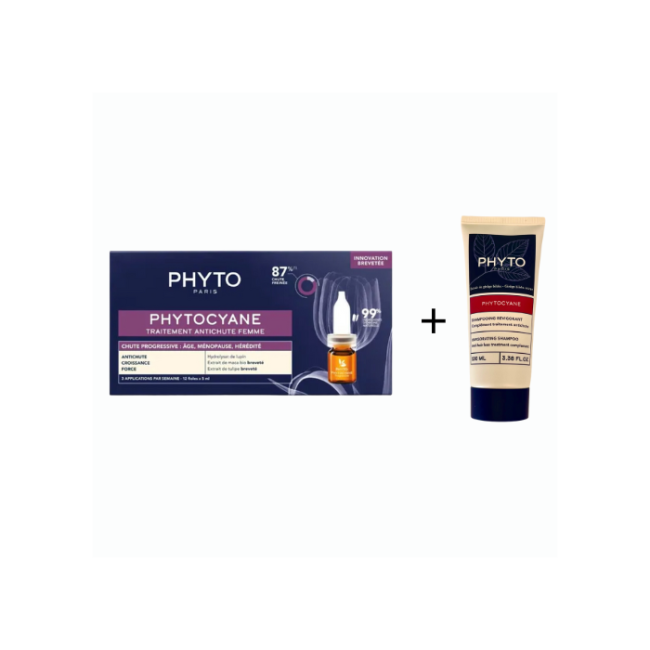 Phyto Phytocyane Kit Donna Caduta Progressiva Trattamento anticaduta capelli 12 Fiale + Shampoo 100 ml Omaggio