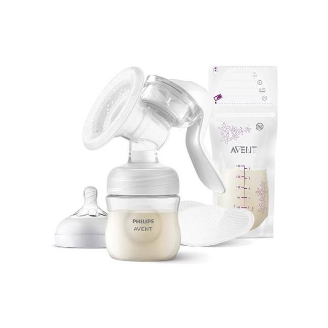 Philips Avent Tiralatte Manuale Natural + 4 Coppette Assorbilatte E 5 Sacchetti Conserva Latte