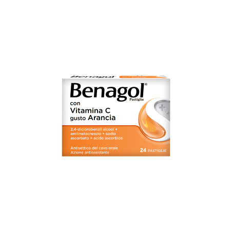 Reckitt Benckiser Benagol 1,2 Mg + 0,6 Mg + 74,9 Mg + 33,5 Mg Pastiglie Con Vitamina C Gusto Arancia 2,4-diclorobenzil Alcool + 