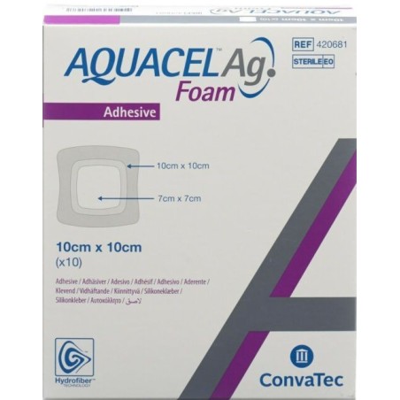 Convatec Medicazione Sterile In Schiuma Di Poliuretano Idrocellulare Aquacel Ag Foam Adesiva Assorbente 10x10 Cm 10 Pezzi