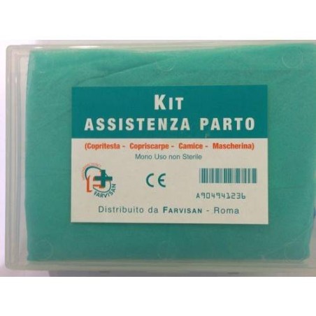 Farvisan Kit Assistenza Al Parto Abbigliamento Protettivo Con Camice + Mascherina Chirurgica + Cuffia Monouso + Copriscarpe