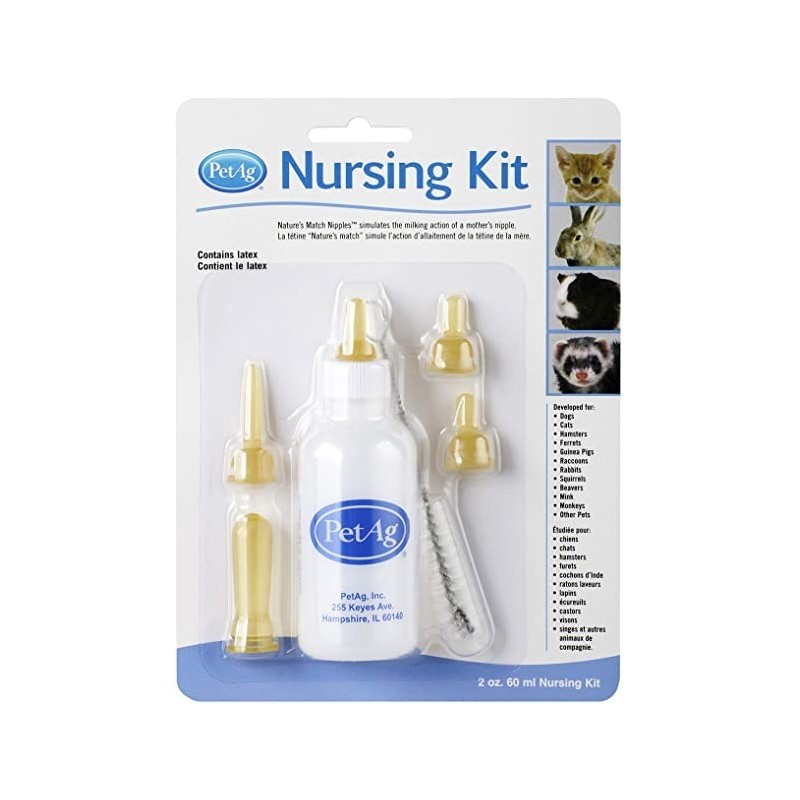 Chifa Nursing Kit Biberon Da 60ml Per Animali + Tettarelle Varie Misure + Scovolino Per Pulizia