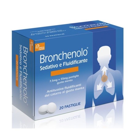 Perrigo Italia Bronchenolo Sedativo E Fluidificante, 7,5 Mg + 55 Mg, Pastiglie Gusto Menta  Destrometorfano Bromidrato, Guaifene