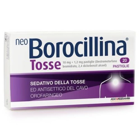 Alfasigma Neo Borocillina Tosse 10 Mg + 1,2 Mg Pastiglie Destrometorfano Bromidrato E 2,4-diclorobenzil Alcool