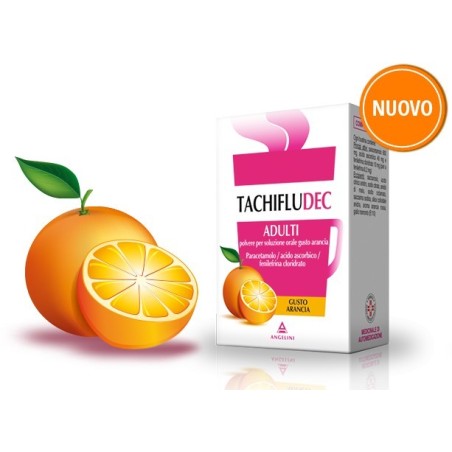 Angelini Pharma Tachifludec Polvere Per Soluzione Orale Gusto Arancia Paracetamolo, Acido Ascorbico, Fenilefrina Cloridrato