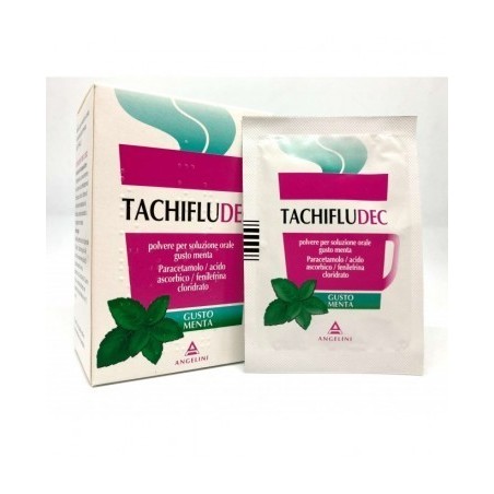 Angelini Pharma Tachifludec Polvere Per Soluzione Orale Gusto Menta Paracetamolo, Acido Ascorbico, Fenilefrina Cloridrato